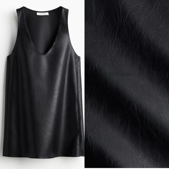 Black Leather Dress with White Sleeves - Picture 2 of 2